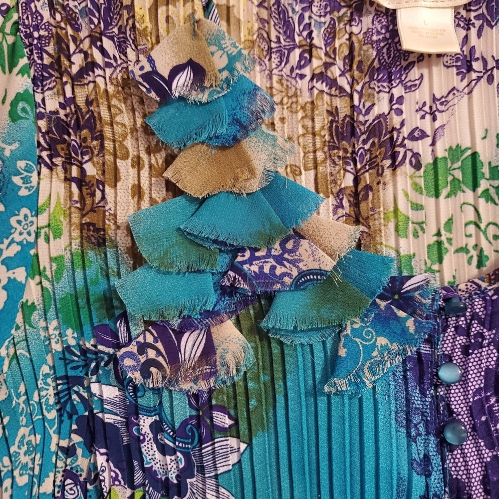 New York City Design Co. Women's Floral V-Neck Colorful Blouse L - Picture 6 of 6